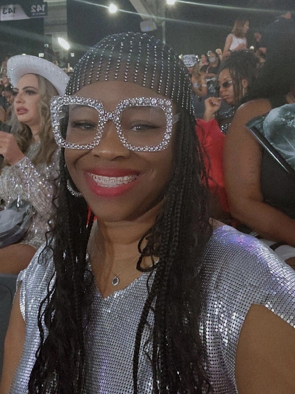 Embellished Rhinestone Square Sunglasses - Silver Sparkle And Head Wrap